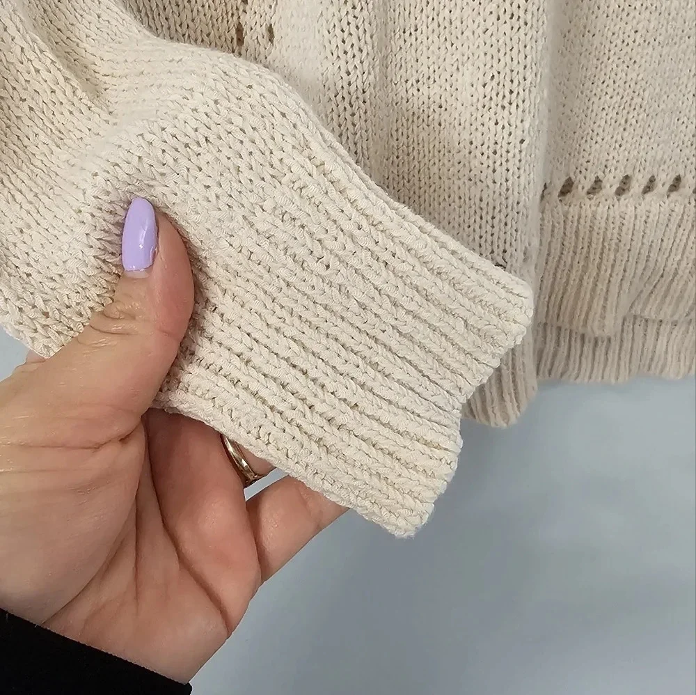 J. Crew Blush Roll Neck Pointelle Beach Sweater Sz S